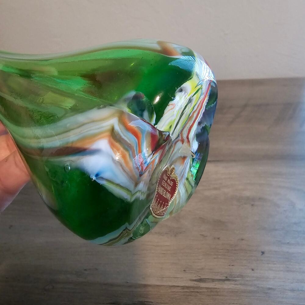 Vintage MCM Hand Blown Glass Stretch Bud Vase 10.5" Green Art Decor 1960s Mod - Picture 11 of 15